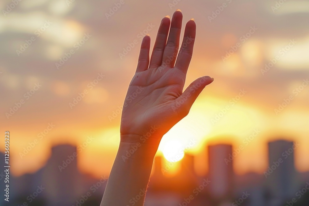 Person displaying surrender or hopelessness with raised hand Person displaying surrender or hopelessness with raised hand