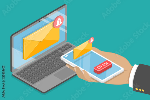 3D Isometric Flat Vector Illustration of Notification Notice, Alert Message
