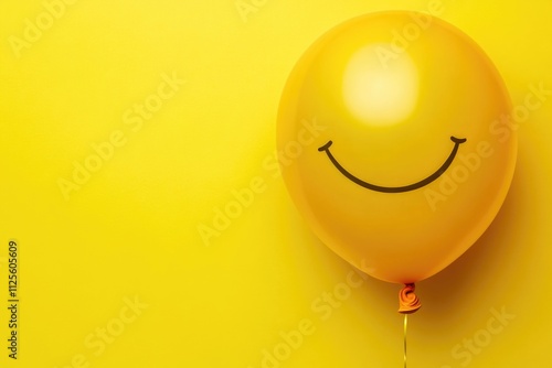 A bright yellow balloon with a smiley face drawn on it photo