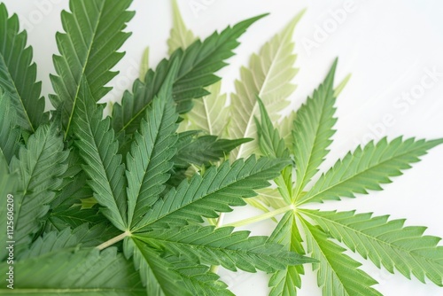 A detailed shot of several marijuana leaves, often used in still life or botanical photography