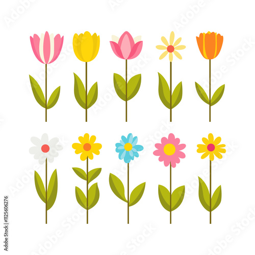Ten simple flower drawings feature tulips and daisies.
