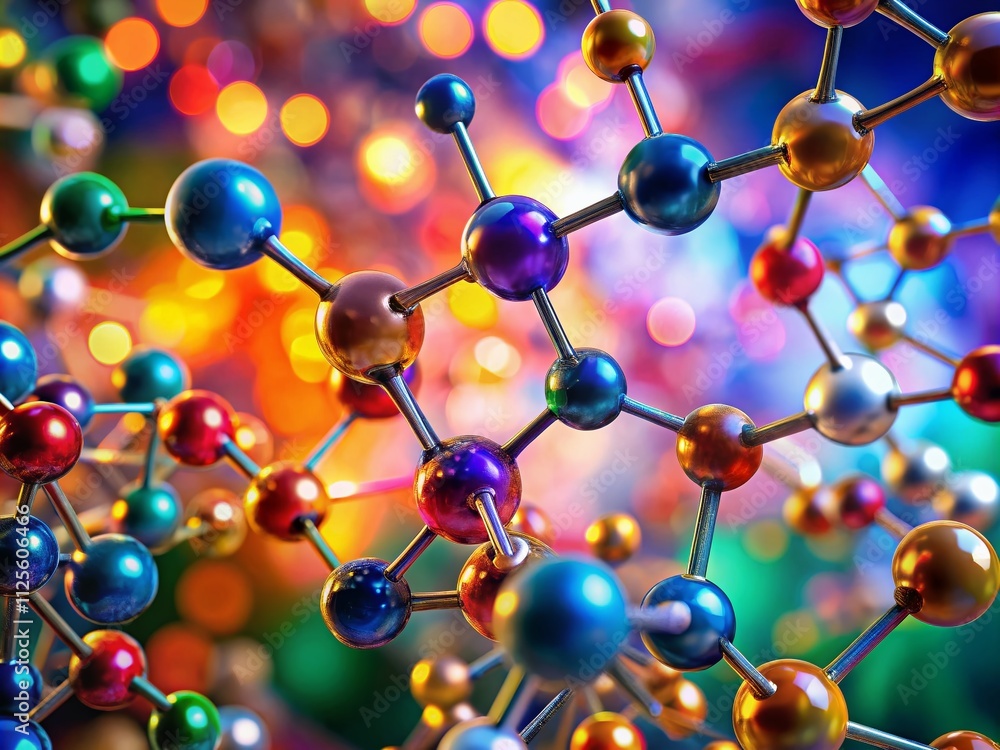 Close-up of Vibrant Molecules in Tilt-Shift Style with Colorful Bokeh Background, Showcasing Molecular Science's Beauty and Complexity in a Unique Perspective Close-up of Vibrant Molecules in Tilt-Shift Style with Colorful Bokeh Background, Showcasing Molecular Science's Beauty and Complexity in a Unique Perspective