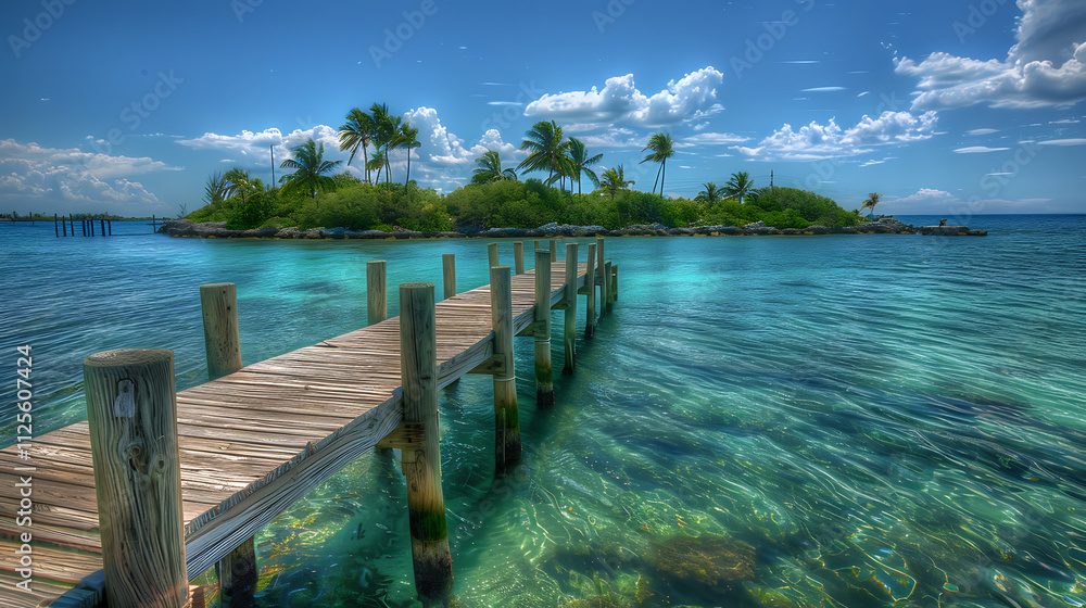 Wooden Dock Leading to Tropical Island Wooden Dock Leading to Tropical Island