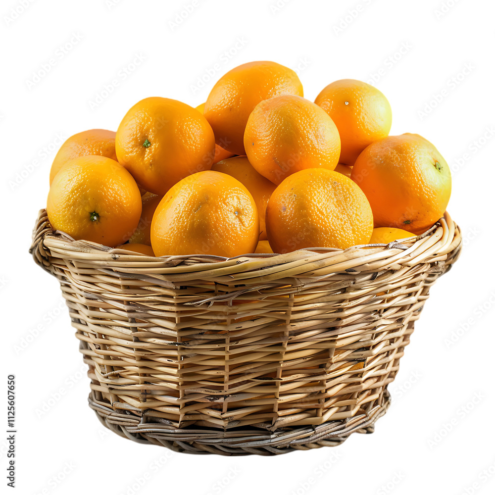 Oranges in Wicker Basket isolated on transparent background Oranges in Wicker Basket isolated on transparent background