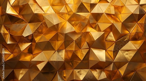 A textured surface of golden triangular facets creating a dynamic visual effect.