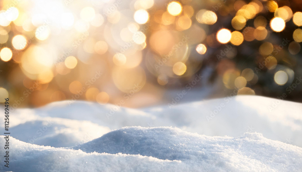 Fototapeta premium Abstract winter background with snow and golden Bokeh lights
