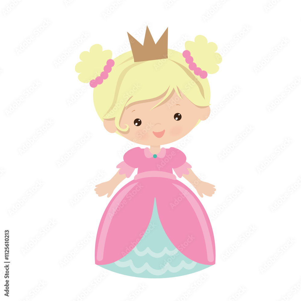 Cute little princess girl vector cartoon flat style illustration Cute little princess girl vector cartoon flat style illustration