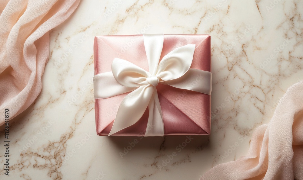 A pink gift box with a white bow on top A pink gift box with a white bow on top