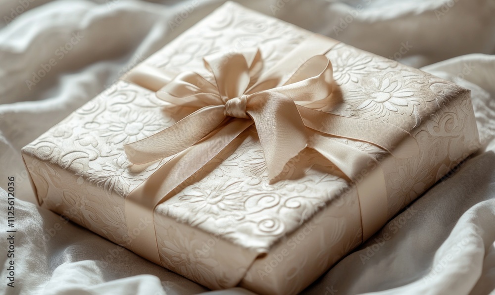 A white box with a bow on top A white box with a bow on top