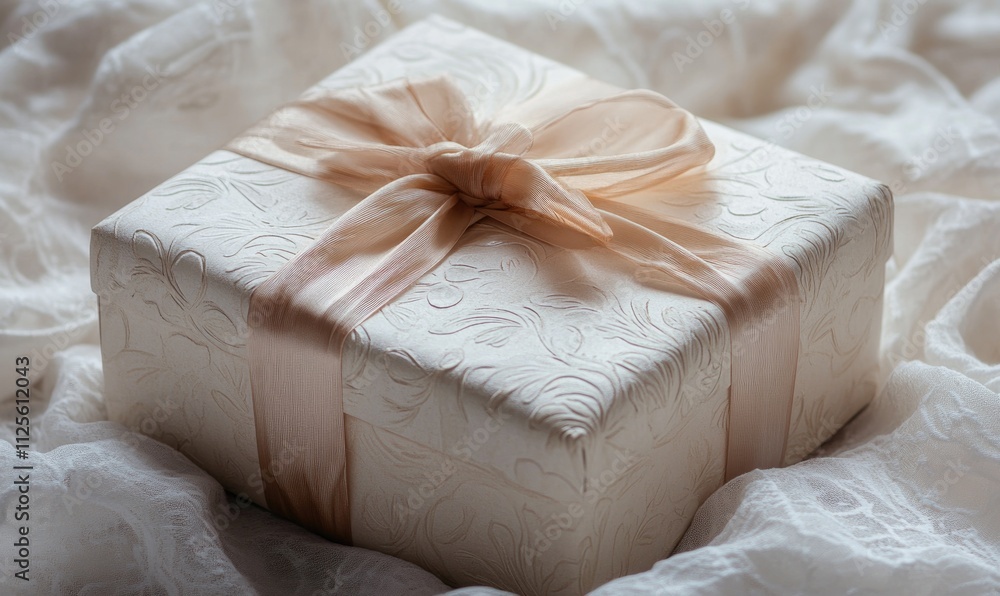 A white box with a bow on top A white box with a bow on top