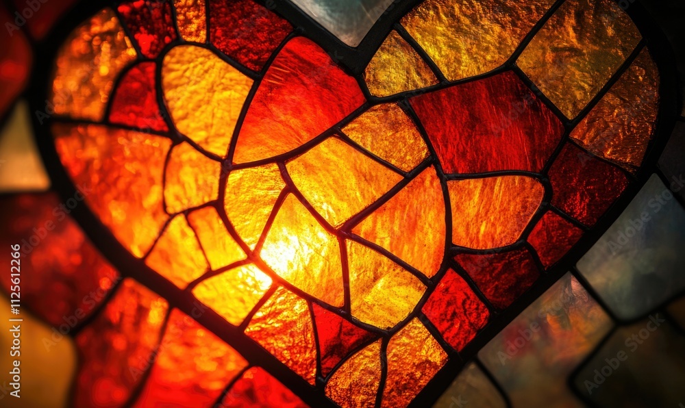 A stained glass heart with a yellow center A stained glass heart with a yellow center