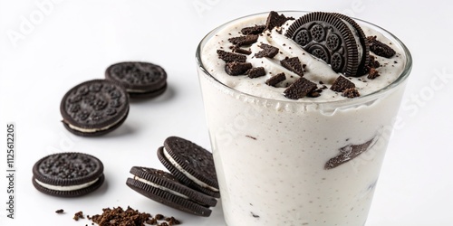 Creamy Oreo Milkshake in a Clear Glass with Crumbled Cookie Topping for Dessert Blogs, Café Menus, and Indulgent Recipe Ideas