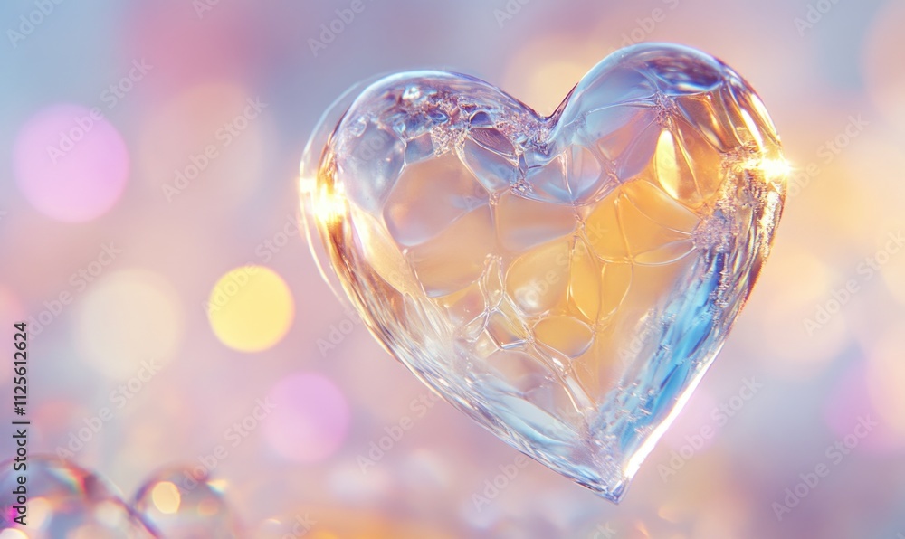 A heart made of glass is floating in the air A heart made of glass is floating in the air