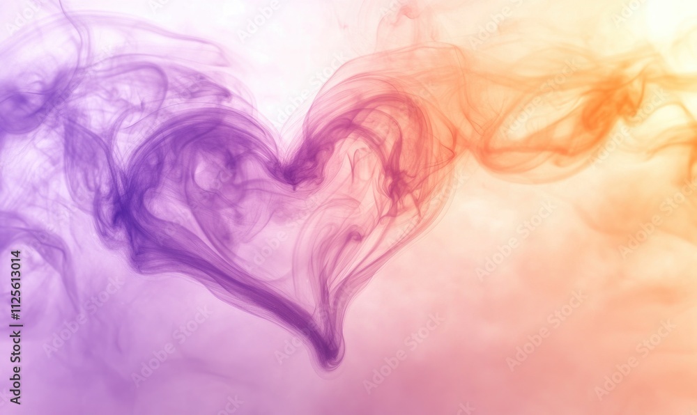 A heart is drawn in purple and orange smoke A heart is drawn in purple and orange smoke