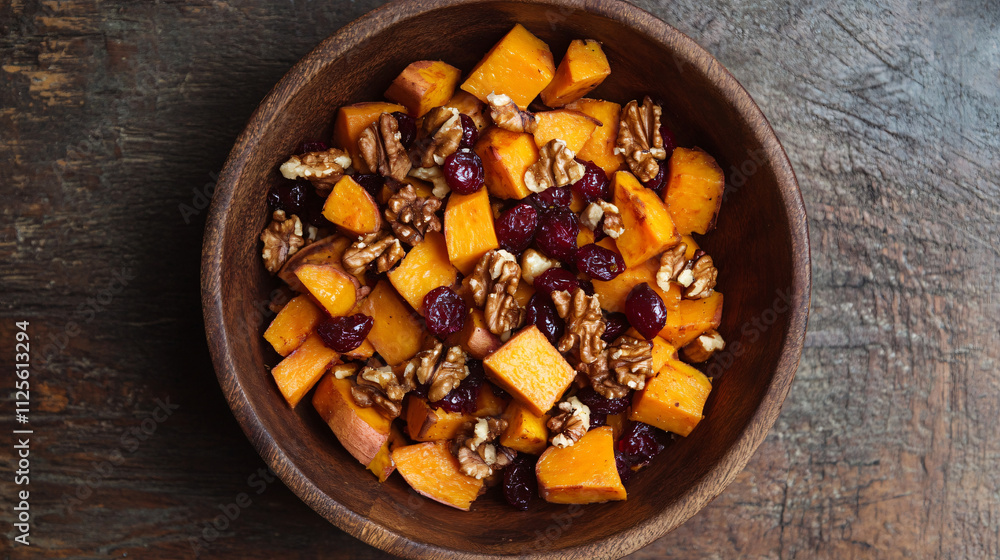 Sweet potato salad with cranberries and walnuts. Sweet potato salad with cranberries and walnuts.