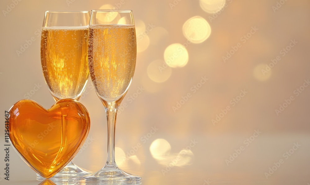 Two glasses of champagne with a heart in between them Two glasses of champagne with a heart in between them