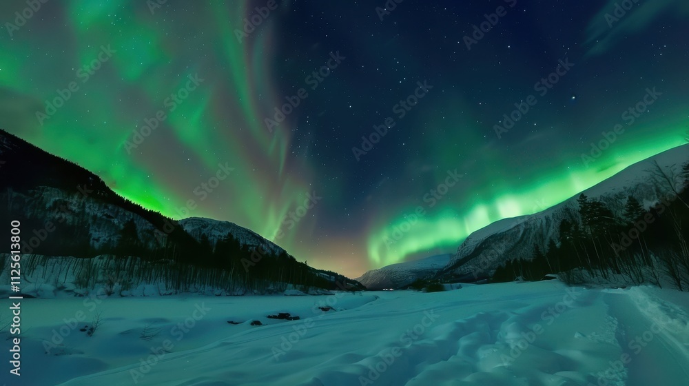 Aurora Borealis Illuminates Snowy Winter Landscape Aurora Borealis Illuminates Snowy Winter Landscape