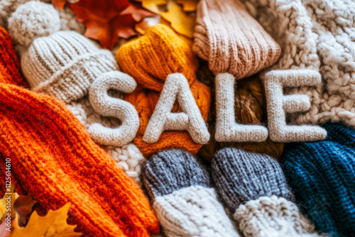 Autumn sale on cozy knitwear and warm woolen accessories photo