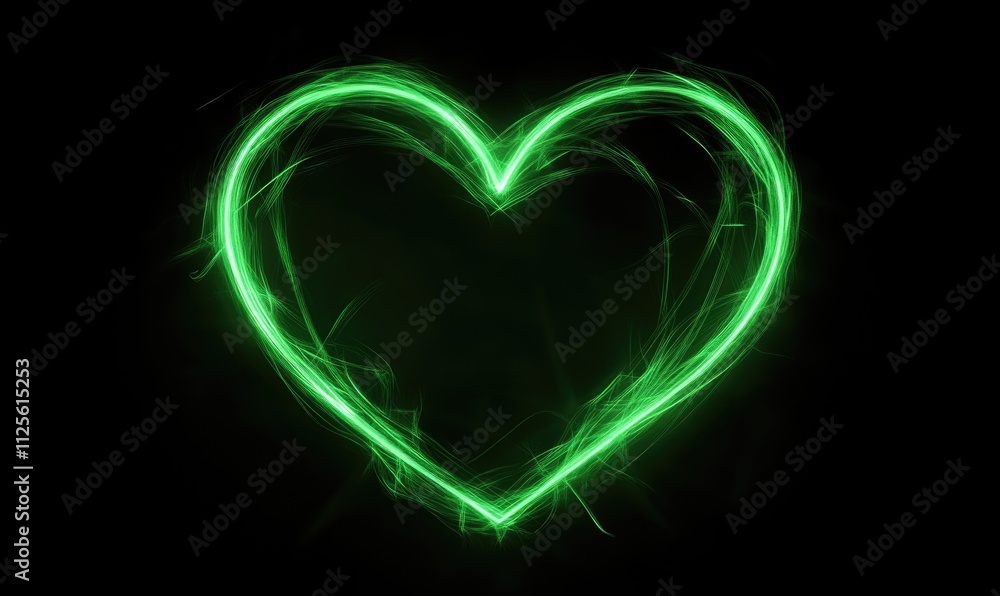 A green heart is lit up in the dark A green heart is lit up in the dark