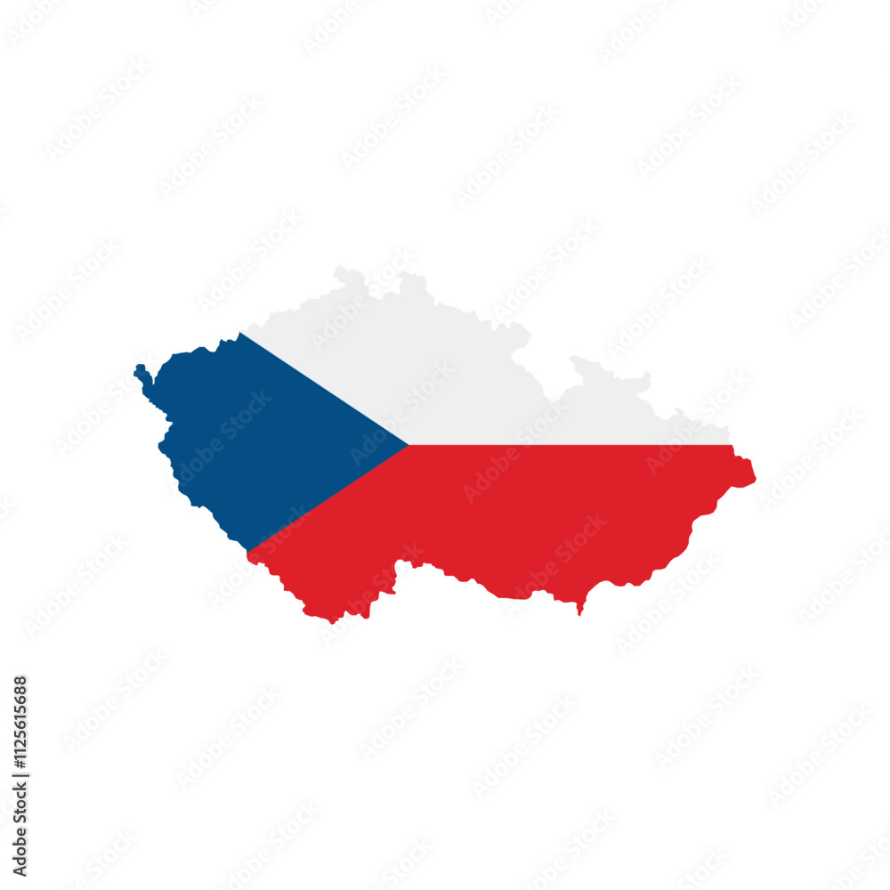 Vector illustration of Czech Republic map overlaid with the national flag, highlighting the country's geographic outline combined with its national colors. Vector illustration of Czech Republic map overlaid with the national flag, highlighting the country's geographic outline combined with its national colors.