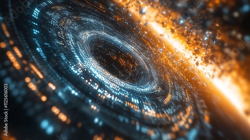 Abstract swirling digital data vortex.