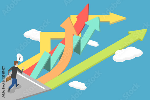 3D Isometric Flat Vector Illustration of Career Direction, Choosing The Best Path For Your Career Growth Businessman Exploring Different Options