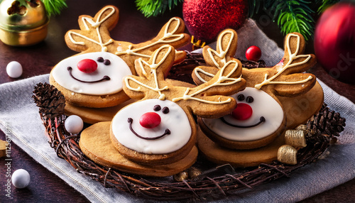 Whimsical reindeer cookies with pretzel antlers create festive holiday fun and cheer photo