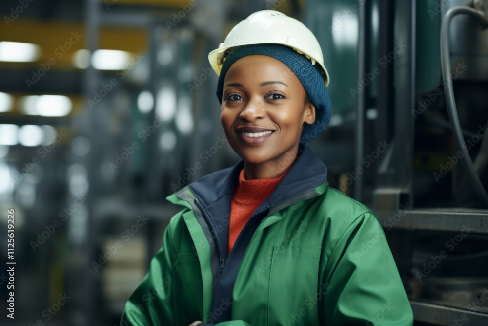 Portrait of a smiling African American female worker at factory Portrait of a smiling African American female worker at factory