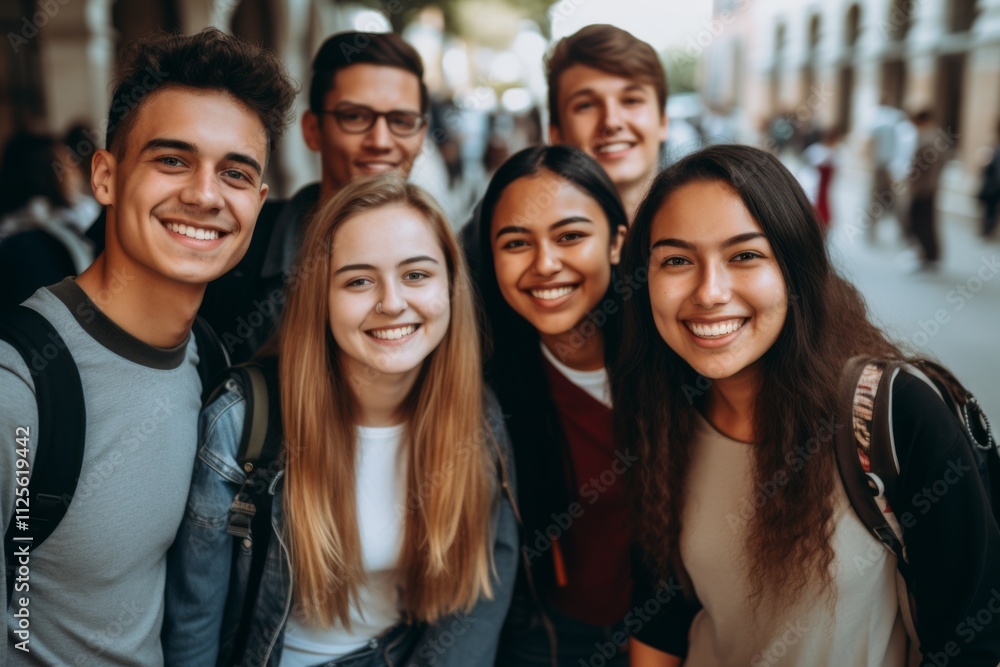 Portrait of a smiling diverse group of students on campus Portrait of a smiling diverse group of students on campus
