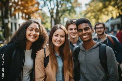 Portrait of a smiling diverse group of students on campus