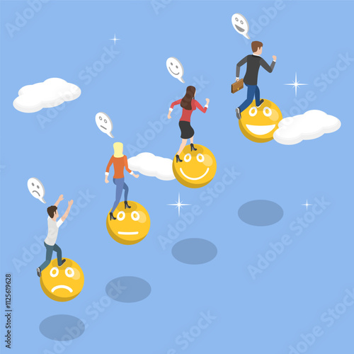 3D Isometric Flat Vector Illustration of Emotional Intelligence, Employee Wellbeing and Happiness