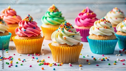 Delight in these irresistible cupcakes topped with creamy frosting and vibrant sprinkles, perfect for any celebration. Sweet treats that bring joy to every occasion!