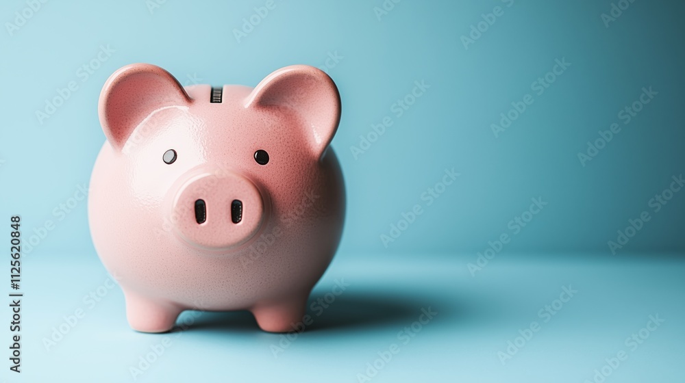 A close-up of a pastel pink piggy bank with a matte finish, set against a vibrant blue background. A close-up of a pastel pink piggy bank with a matte finish, set against a vibrant blue background.