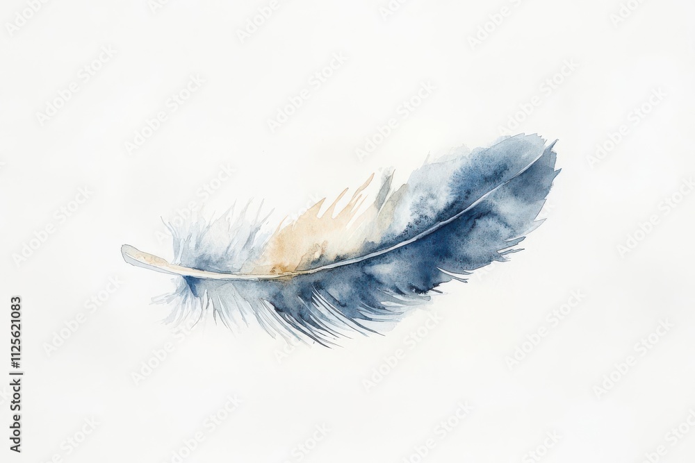 A delicate watercolor depiction of a blue feather, showcasing soft colors and textures. A delicate watercolor depiction of a blue feather, showcasing soft colors and textures.