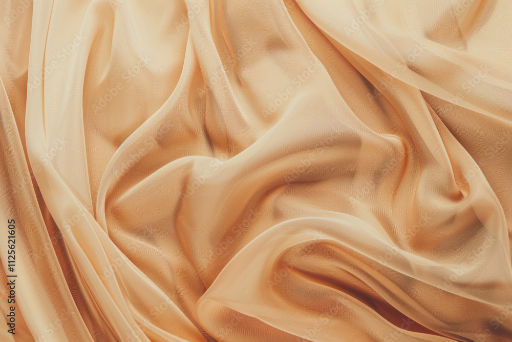 A soft peach background showcases a closeup of smooth, flowing fabric in shades of beige and brown, its subtle folds adding an elegant texture. A soft peach background showcases a closeup of smooth, flowing fabric in shades of beige and brown, its subtle folds adding an elegant texture.