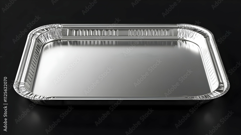 Empty aluminum foil baking tray on black background. Perfect for food, baking, or catering photography. Empty aluminum foil baking tray on black background. Perfect for food, baking, or catering photography.