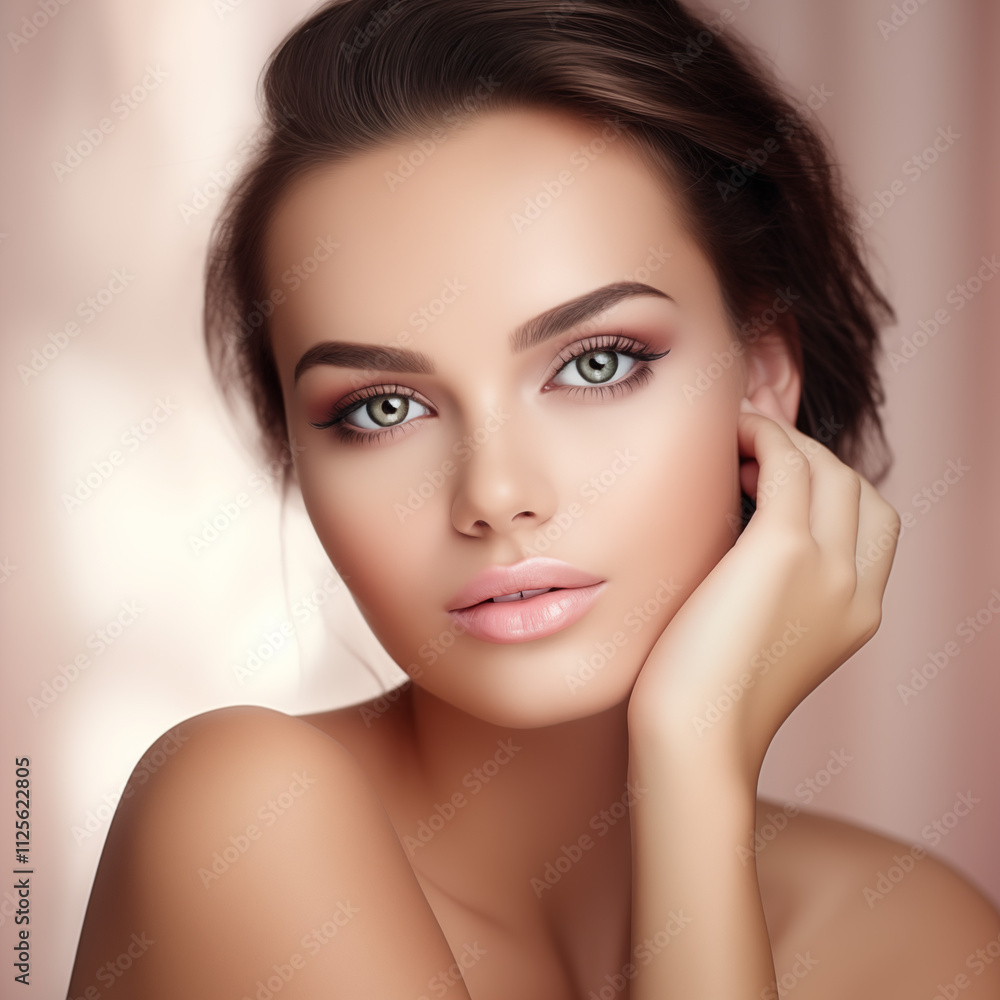 Obraz premium Professional Close-Up of Elegant Model with Flawless Radiant Skin. Skincare. AI Generative.