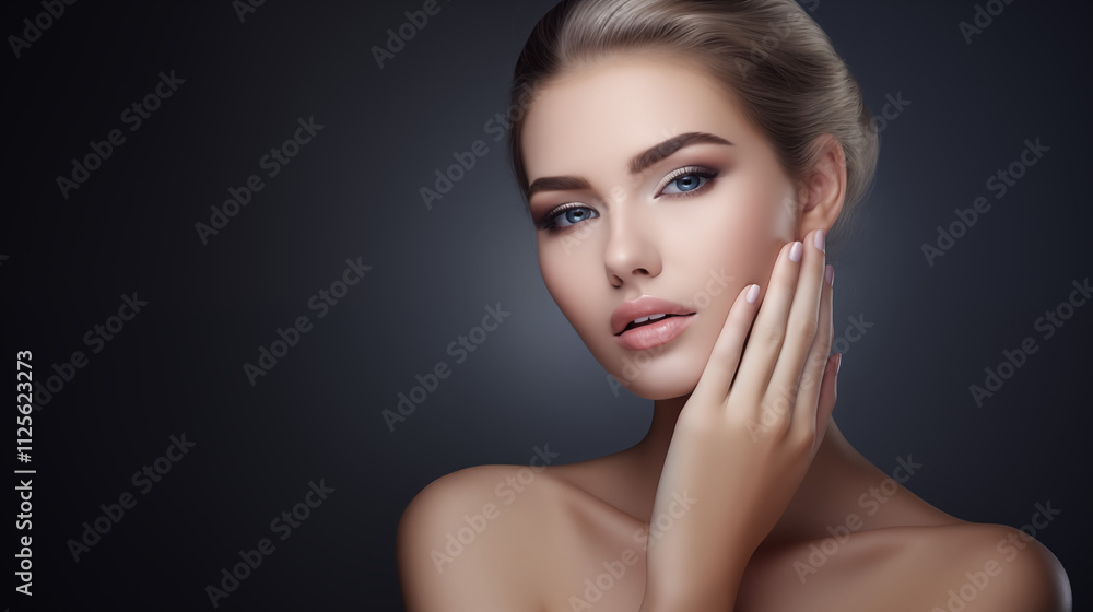 Professional Close-Up of Elegant Model with Flawless Radiant Skin. Skincare. AI Generative. Professional Close-Up of Elegant Model with Flawless Radiant Skin. Skincare. AI Generative.