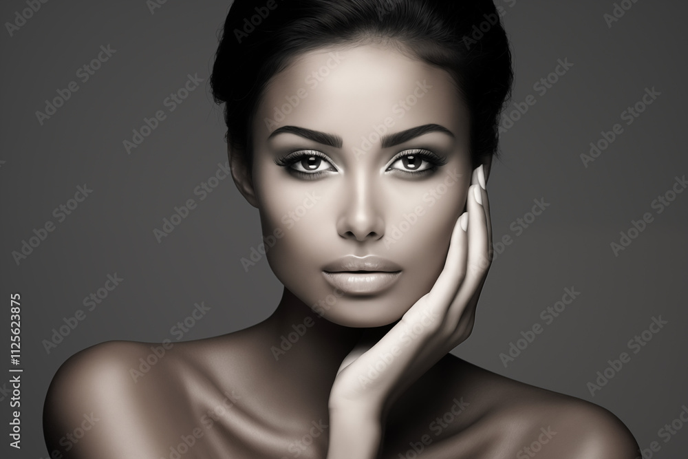 Fototapeta premium Professional Close-Up of Elegant Model with Flawless Radiant Skin. Skincare. AI Generative.