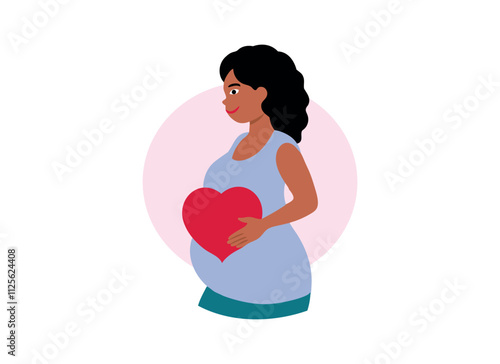 Expectant Mother with Heart Symbol - Maternity Love Illustration