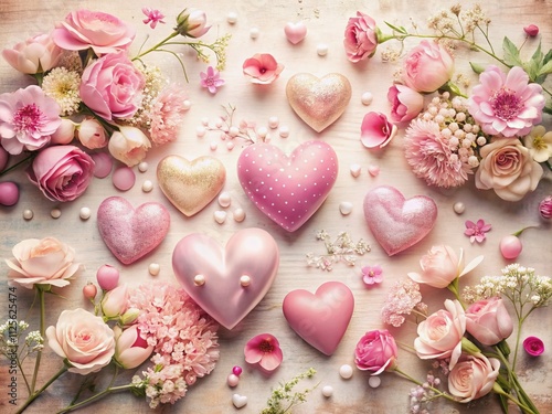 Enhance your Valentine’s Day with a charming background showcasing pink hearts and blooming flowers, ideal for romantic clipart to elevate your celebrations and heartfelt designs.