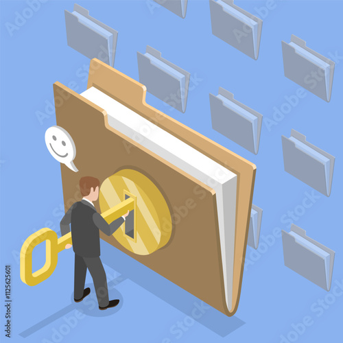 3D Isometric Flat Vector Illustration of Protect Personal Documents, Data Security Services 
