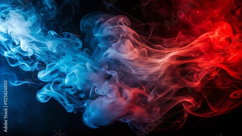 Experience striking visuals with red and blue backlit smoke textures against a black backdrop, ideal for bringing creativity to life in various artistic projects.