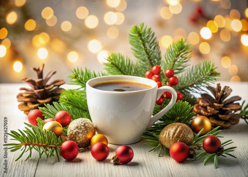 Experience the cozy vibes of a Christmas-themed coffee cup, twinkling bokeh lights creating festive warmth, ideal for celebrating winter joy and sending holiday wishes. Experience the cozy vibes of a Christmas-themed coffee cup, twinkling bokeh lights creating festive warmth, ideal for celebrating winter joy and sending holiday wishes.