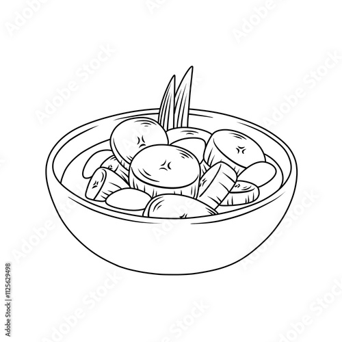 Indonesian traditional dessert kolak pisang with kolang kaling. Thin line illustration photo