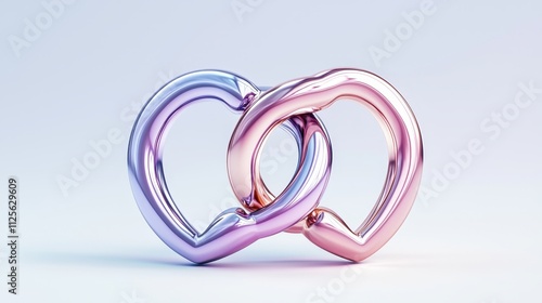 Minimalist vector of two intertwined rings with small heart details, isolated on white, gentle pastel colors, symbolic and modern