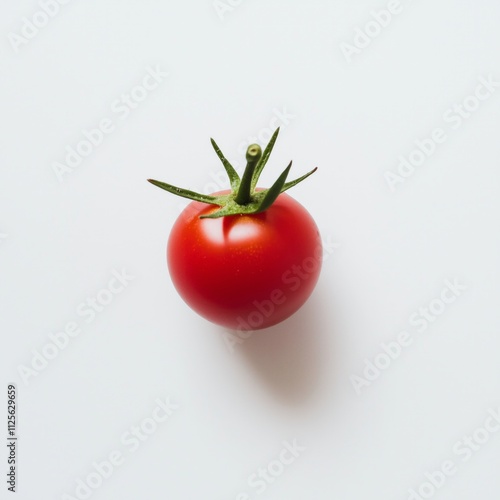 Wallpaper Mural Fresh red tomato on white background with green stalk highlighting natural simplicity. Torontodigital.ca