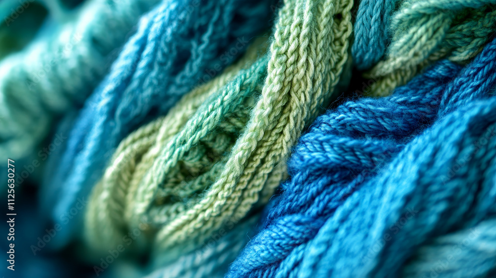 Crafting Comfort: Light Green Yarn and Metallic Blue Hook with Knitted Texture Crafting Comfort: Light Green Yarn and Metallic Blue Hook with Knitted Texture