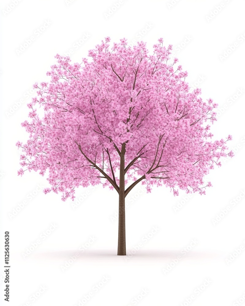 Obraz premium Blooming pink cherry blossom tree on a white background