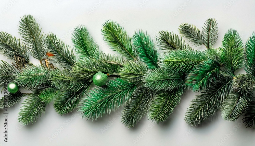 Christmas border decoration conifer green on isolated white background Christmas border decoration conifer green on isolated white background